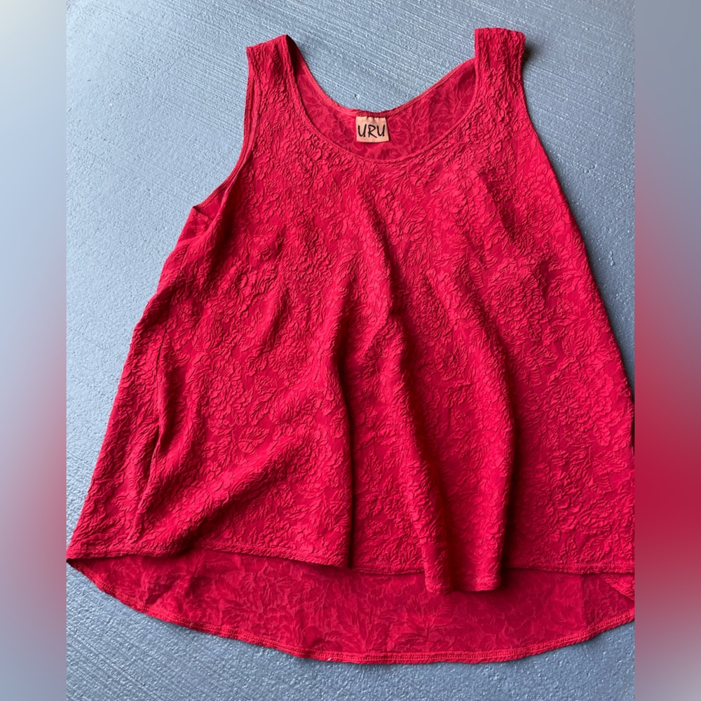 URU Purple 100% Silk Tank embossed, Red